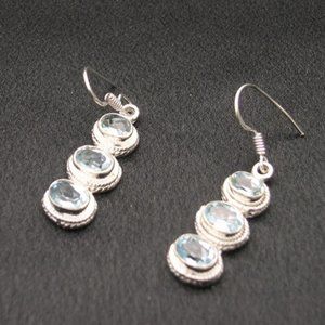 New Sterling Silver Blue Topaz Art Deco Earrings